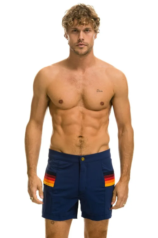 Men Shorts Aviator Nation Horizontal 5 Stripe Flex Shorts 8211 Navy