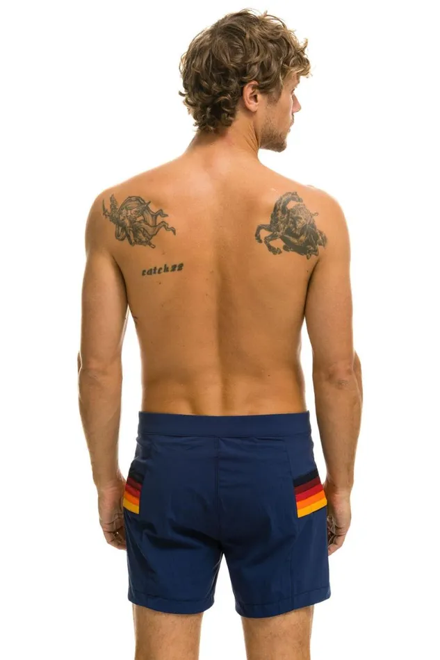 Men Shorts Aviator Nation Horizontal 5 Stripe Flex Shorts 8211 Navy