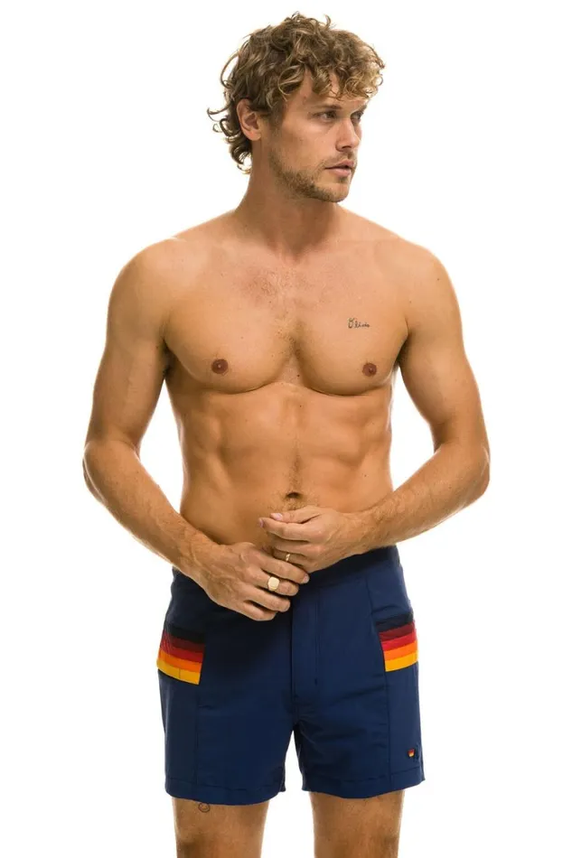 Men Shorts Aviator Nation Horizontal 5 Stripe Flex Shorts 8211 Navy