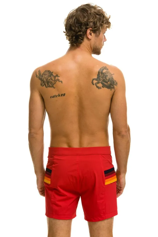 Men Shorts Aviator Nation Horizontal 5 Stripe Flex Shorts 8211 Red