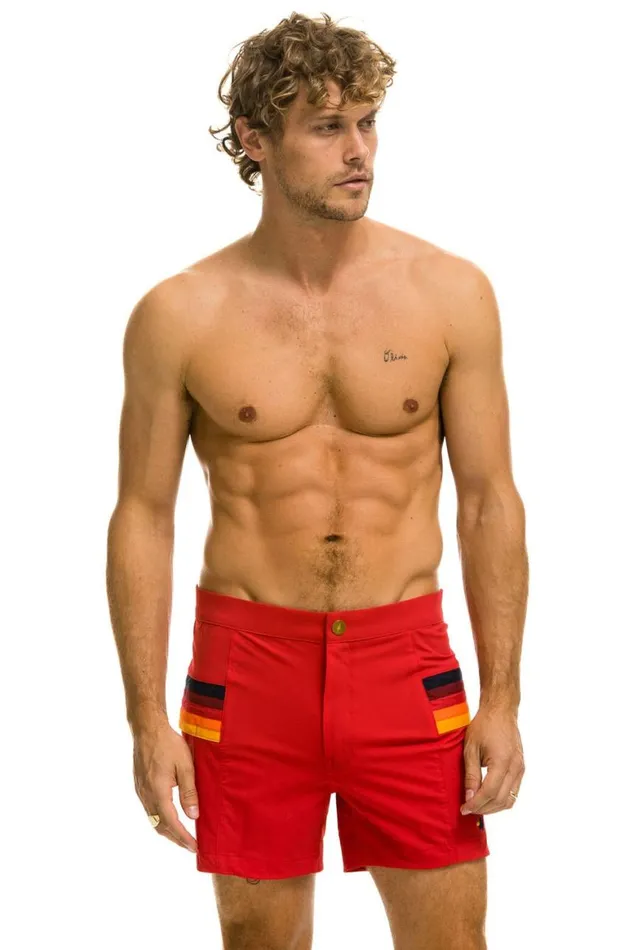 Men Shorts Aviator Nation Horizontal 5 Stripe Flex Shorts 8211 Red