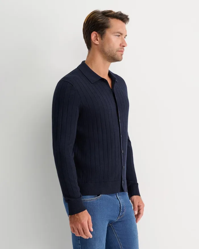 Men Sportscraft Knitwear Angus Merino Knit Cardigan Navy