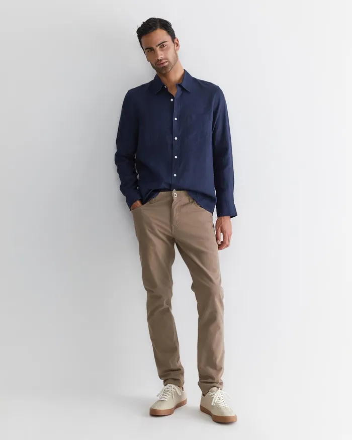 Men Sportscraft Shirts Long Sleeve Linen Shirt Navy