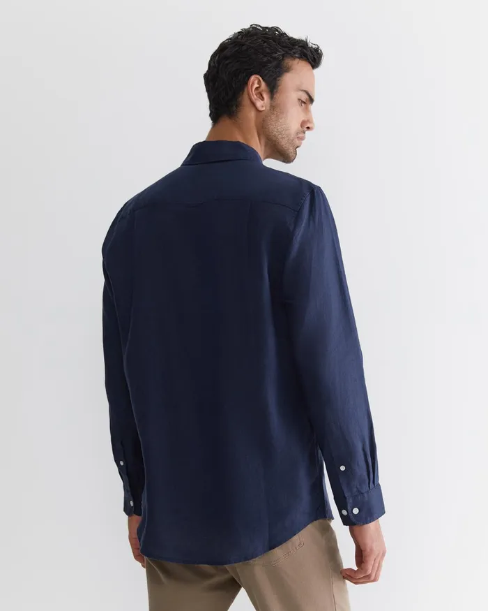 Men Sportscraft Shirts Long Sleeve Linen Shirt Navy