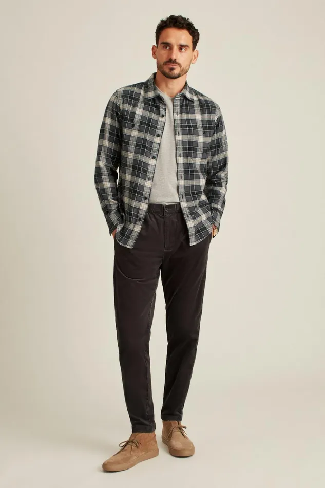 Men Stretch Flannel Shirt Grey Heather Plaid Bonobos Casual Shirts