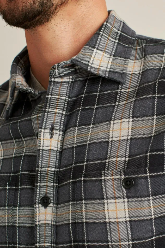 Men Stretch Flannel Shirt Grey Heather Plaid Bonobos Casual Shirts