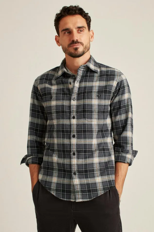 Men Stretch Flannel Shirt Grey Heather Plaid Bonobos Casual Shirts