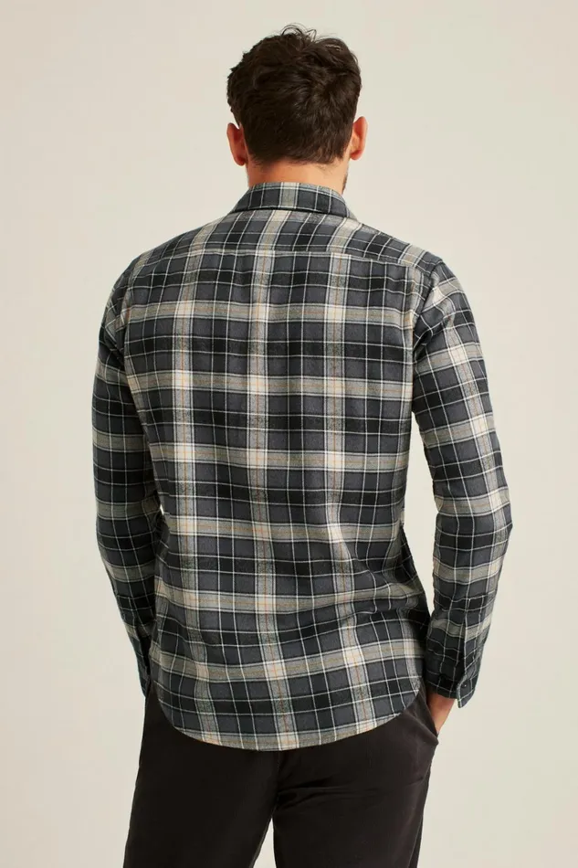 Men Stretch Flannel Shirt Grey Heather Plaid Bonobos Casual Shirts