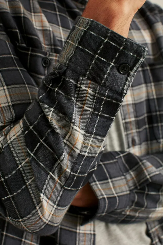 Men Stretch Flannel Shirt Grey Heather Plaid Bonobos Casual Shirts