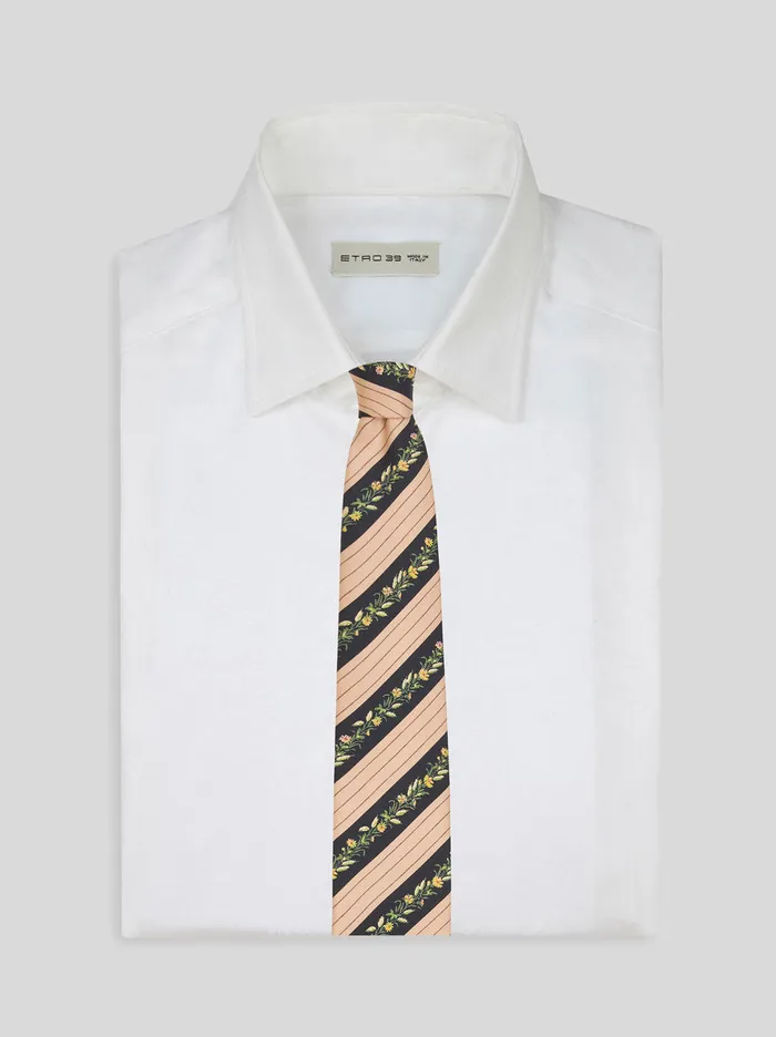 Men Striped And Micro Flower Tie Etro Ties And Pocket Squares