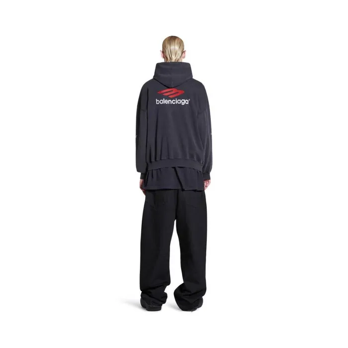Men Sweatshirts and Hoodies Balenciaga 3b Sports Icon Hoodie Oversized In Blackredwhite