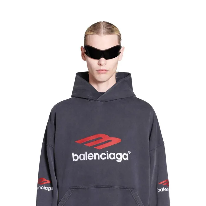 Men Sweatshirts and Hoodies Balenciaga 3b Sports Icon Hoodie Oversized In Blackredwhite