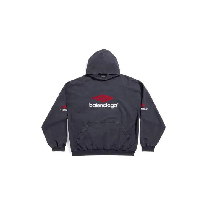 Men Sweatshirts and Hoodies Balenciaga 3b Sports Icon Hoodie Oversized In Blackredwhite