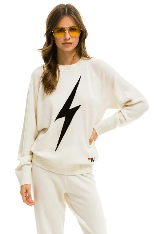 Men Sweatshirts Aviator Nation Unisex Bolt Cashmere Light Sweater 8211 Vintage White Black Bolt Men Sweatshirts Aviator Nation Unisex Bolt Cashmere Light Sweater 8211 Vintage White Black Bolt