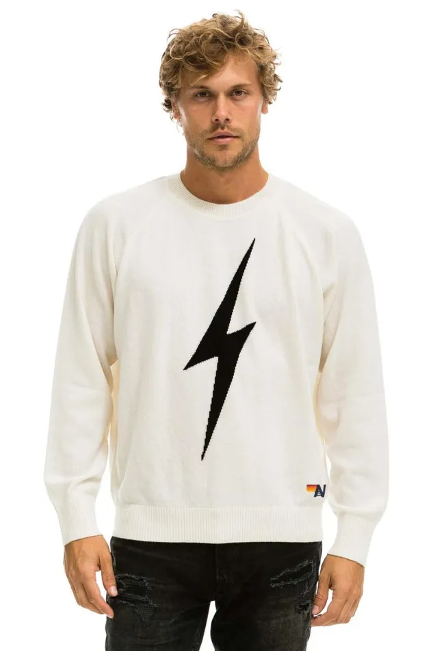 Men Sweatshirts Aviator Nation Unisex Bolt Cashmere Light Sweater 8211 Vintage White Black Bolt