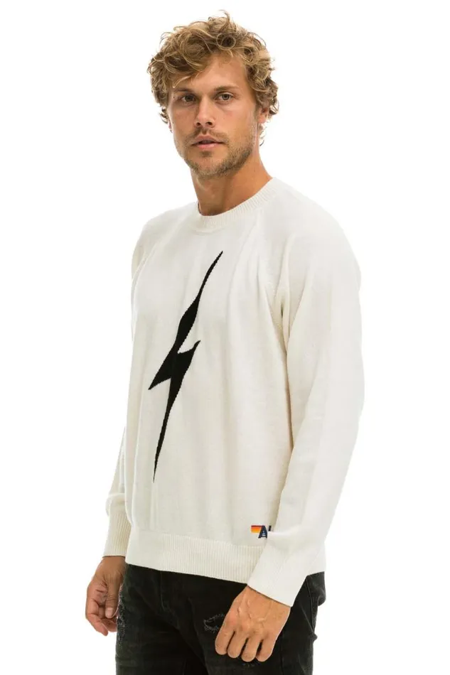 Men Sweatshirts Aviator Nation Unisex Bolt Cashmere Light Sweater 8211 Vintage White Black Bolt