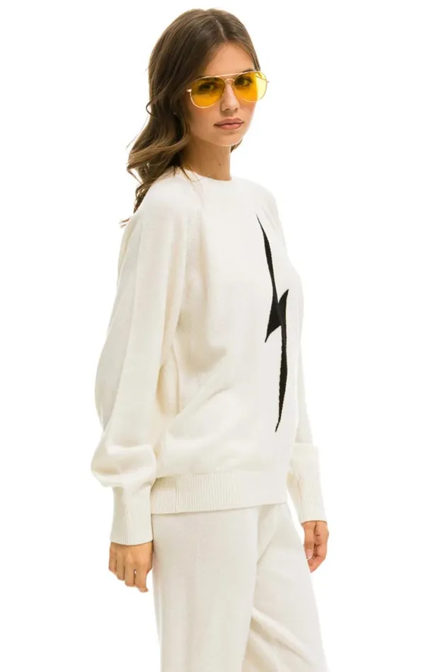 Men Sweatshirts Aviator Nation Unisex Bolt Cashmere Light Sweater 8211 Vintage White Black Bolt