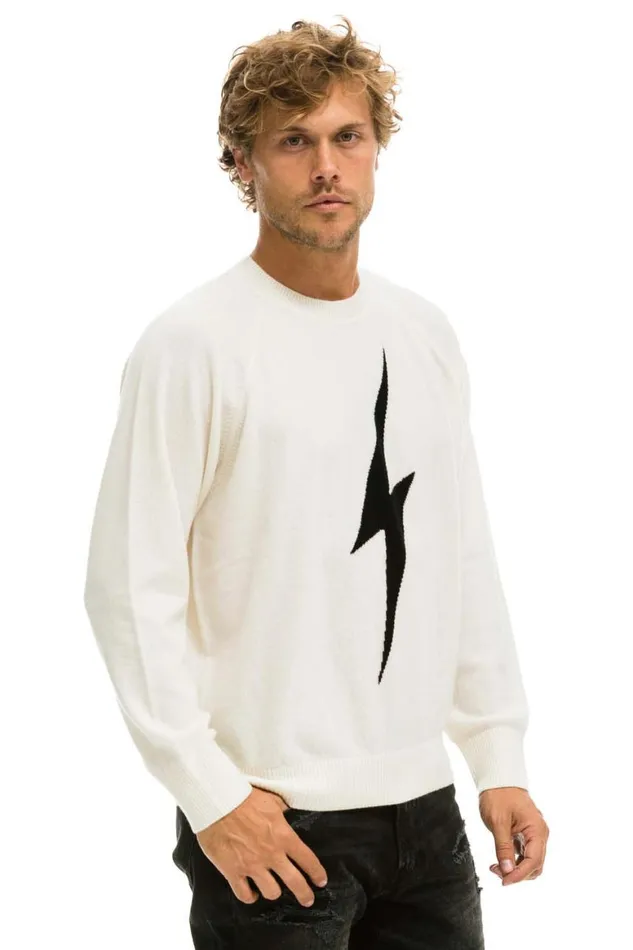Men Sweatshirts Aviator Nation Unisex Bolt Cashmere Light Sweater 8211 Vintage White Black Bolt