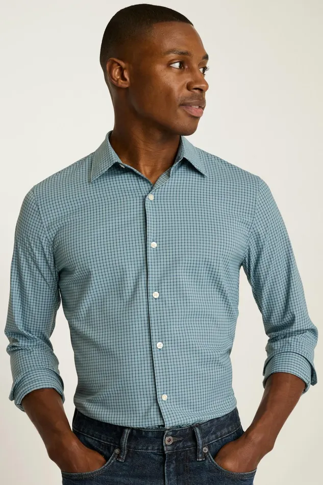 Men Tech Button Down Shirt Blue Landon Check Bonobos Casual Shirts