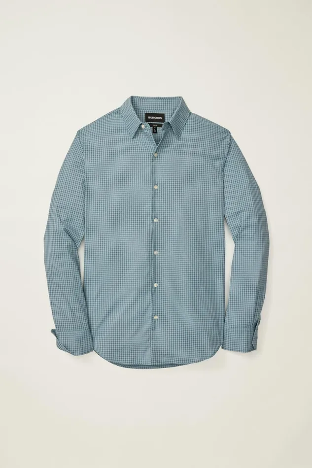 Men Tech Button Down Shirt Blue Landon Check Bonobos Casual Shirts