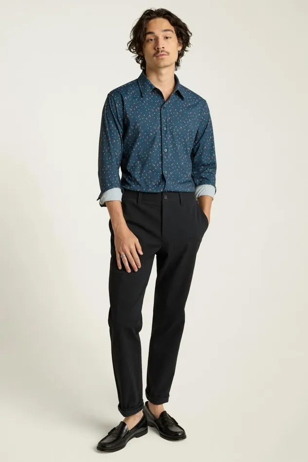 Men Tech Button Down Shirt Blue Sea Floral Bonobos Casual Shirts