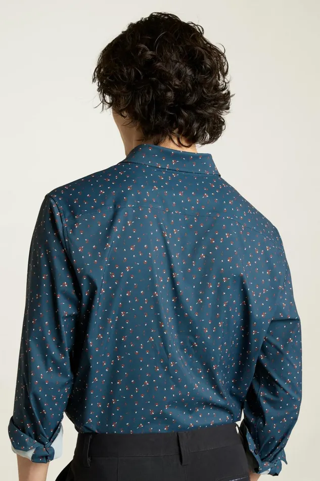 Men Tech Button Down Shirt Blue Sea Floral Bonobos Casual Shirts