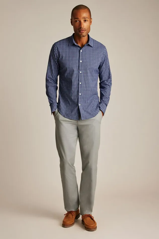 Men Tech Button Down Shirt Navy Greenland Plaid Bonobos Casual Shirts