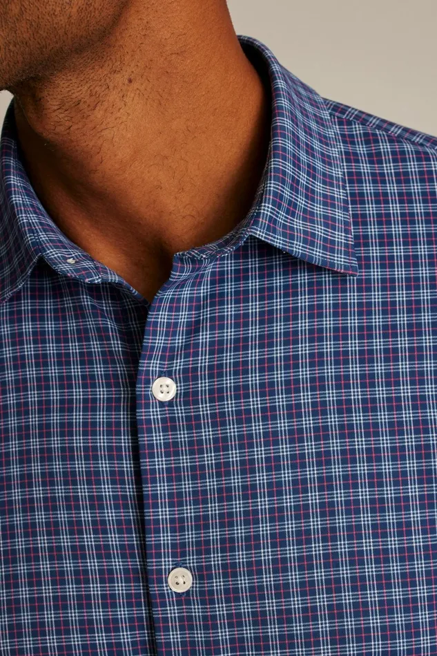 Men Tech Button Down Shirt Navy Greenland Plaid Bonobos Casual Shirts