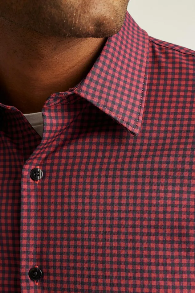 Men Tech Button Down Shirt Navy Red Gingham Bonobos Casual Shirts