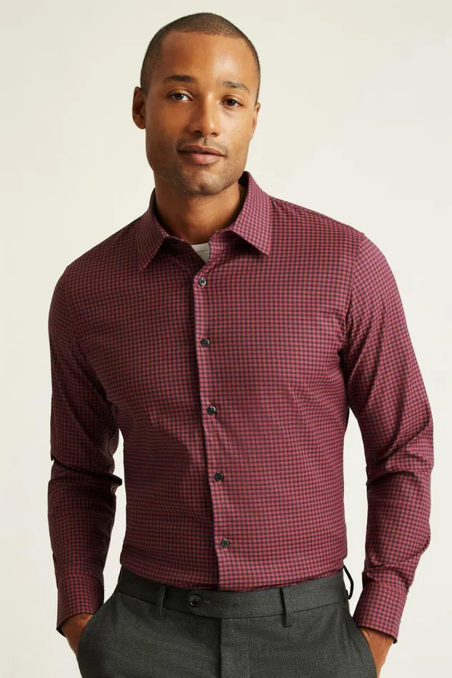 Men Tech Button Down Shirt Navy Red Gingham Bonobos Casual Shirts