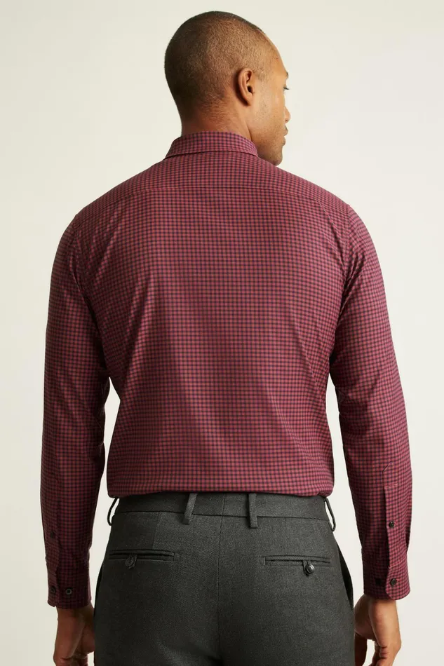 Men Tech Button Down Shirt Navy Red Gingham Bonobos Casual Shirts