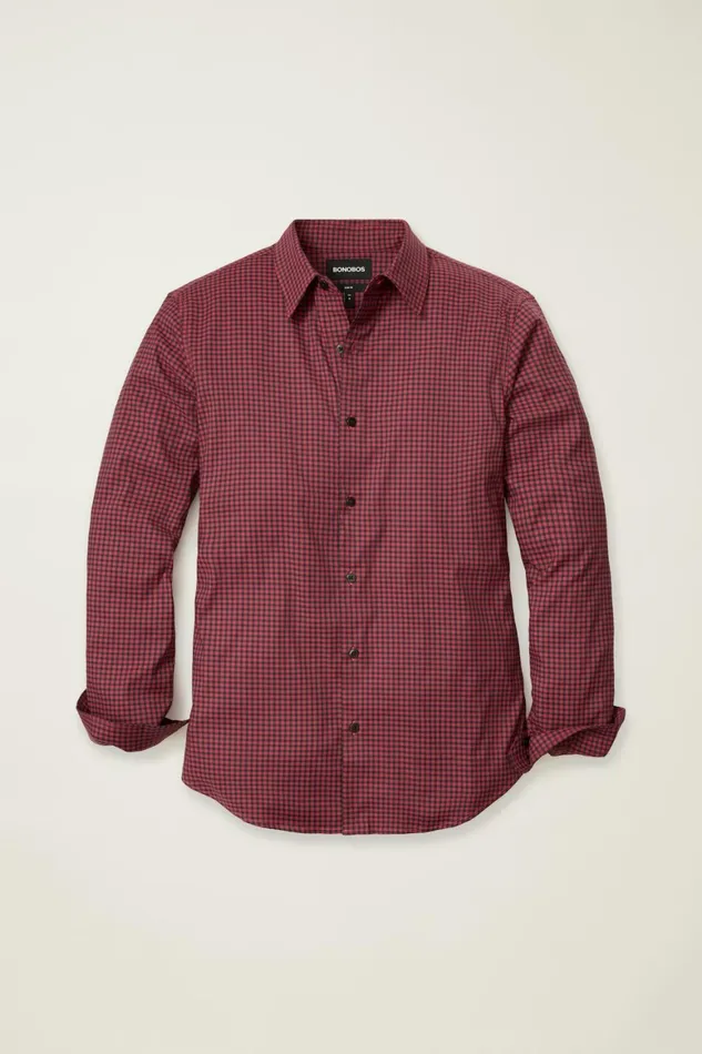 Men Tech Button Down Shirt Navy Red Gingham Bonobos Casual Shirts