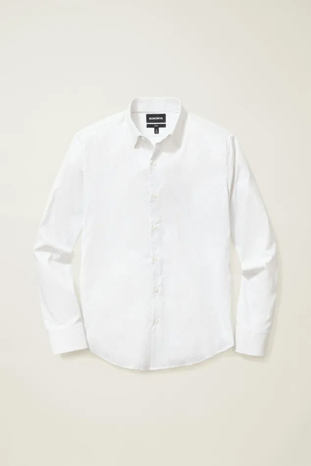 Men Tech Button Down Shirt White Blue Fine Dot Bonobos Casual Shirts