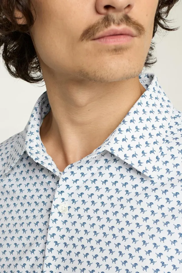 Men Tech Button Down Shirt White Robo Dog Bonobos Casual Shirts