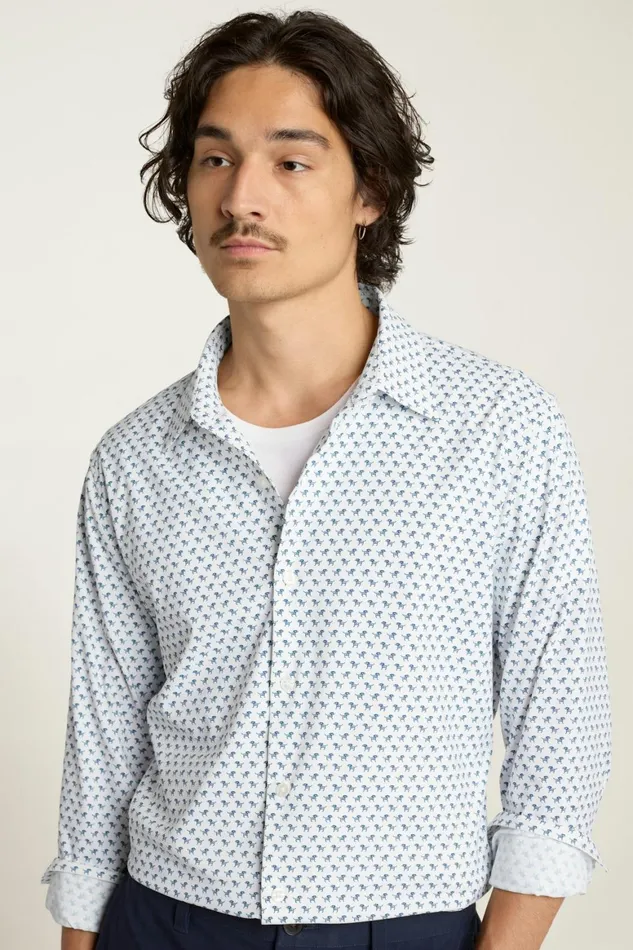 Men Tech Button Down Shirt White Robo Dog Bonobos Casual Shirts
