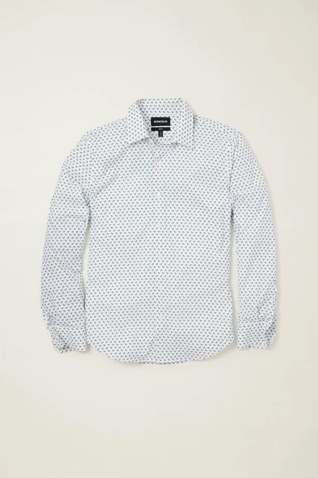 Men Tech Button Down Shirt White Robo Dog Bonobos Casual Shirts
