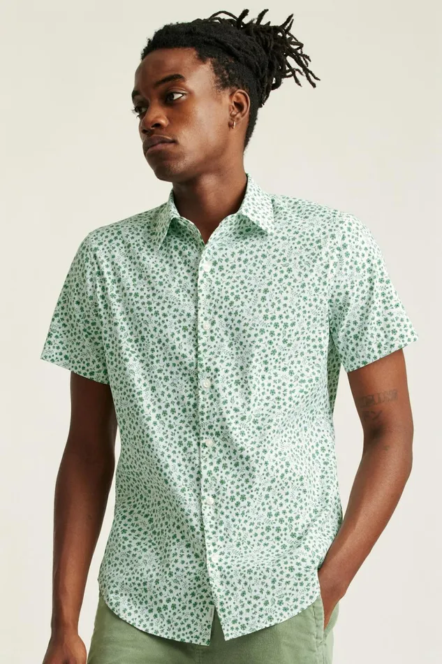 Men Tech Short Sleeve Shirt Green Floral Scatter Bonobos Short Sleeve Shirts