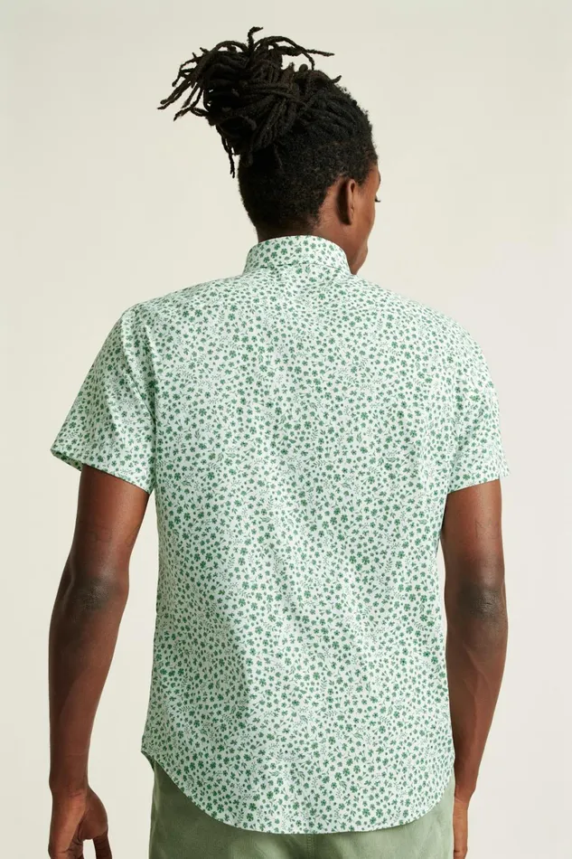 Men Tech Short Sleeve Shirt Green Floral Scatter Bonobos Short Sleeve Shirts
