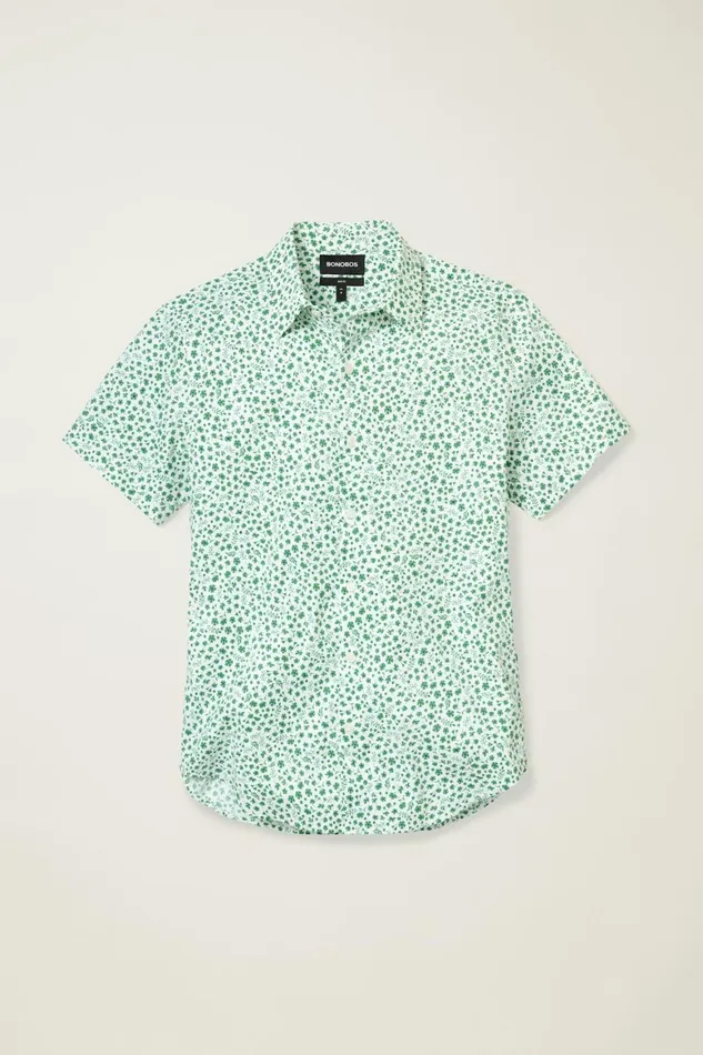 Men Tech Short Sleeve Shirt Green Floral Scatter Bonobos Short Sleeve Shirts