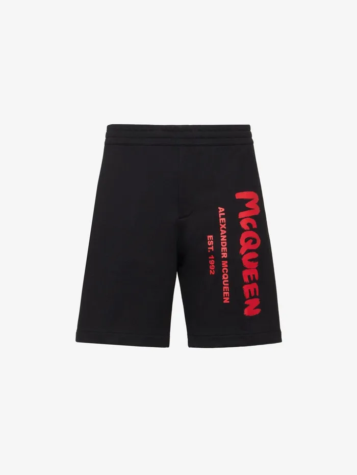 Men Trousers Alexander McQueen Mcqueen Graffiti Shorts Black