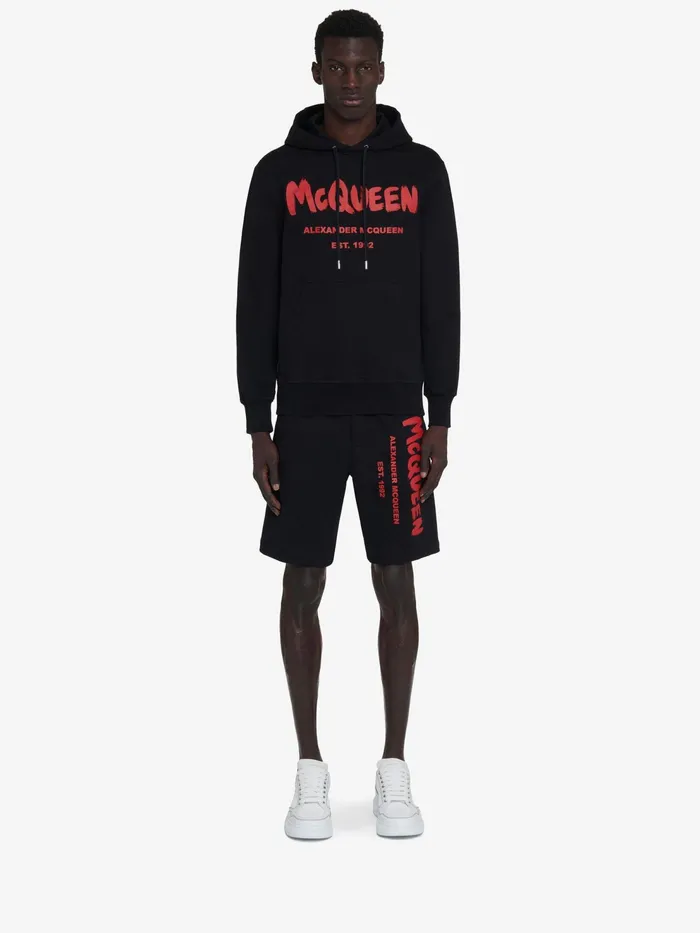 Men Trousers Alexander McQueen Mcqueen Graffiti Shorts Black