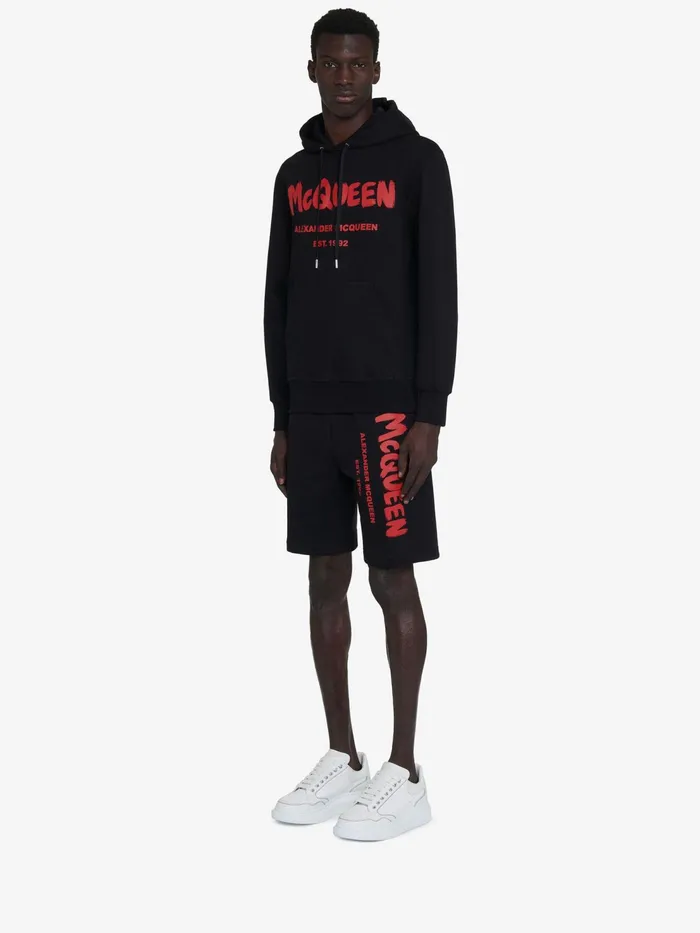 Men Trousers Alexander McQueen Mcqueen Graffiti Shorts Black