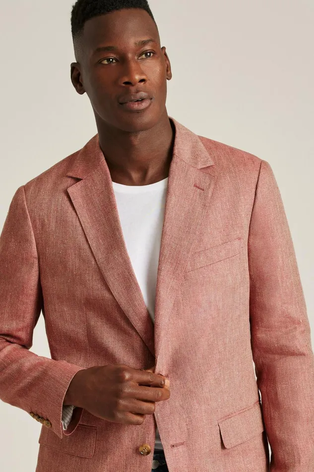 Men Unconstructed Italian Blazer Red Herringbone Bonobos Blazers and Sport Coats