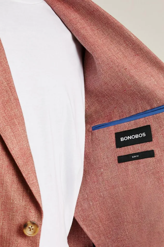 Men Unconstructed Italian Blazer Red Herringbone Bonobos Blazers and Sport Coats
