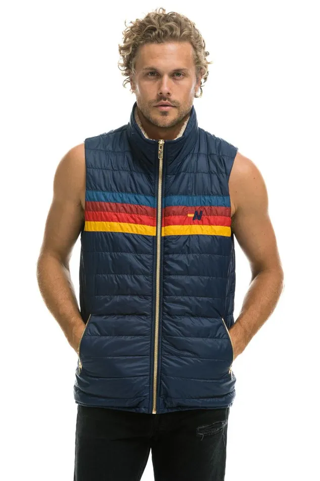 Men Vests Aviator Nation 4 Stripe Vest Sherpa 8211 Navy