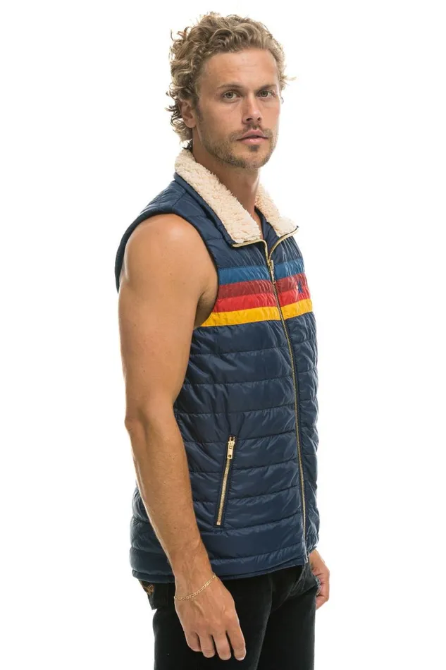 Men Vests Aviator Nation 4 Stripe Vest Sherpa 8211 Navy