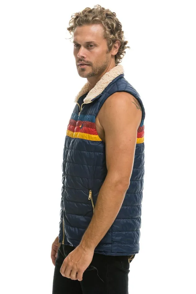 Men Vests Aviator Nation 4 Stripe Vest Sherpa 8211 Navy