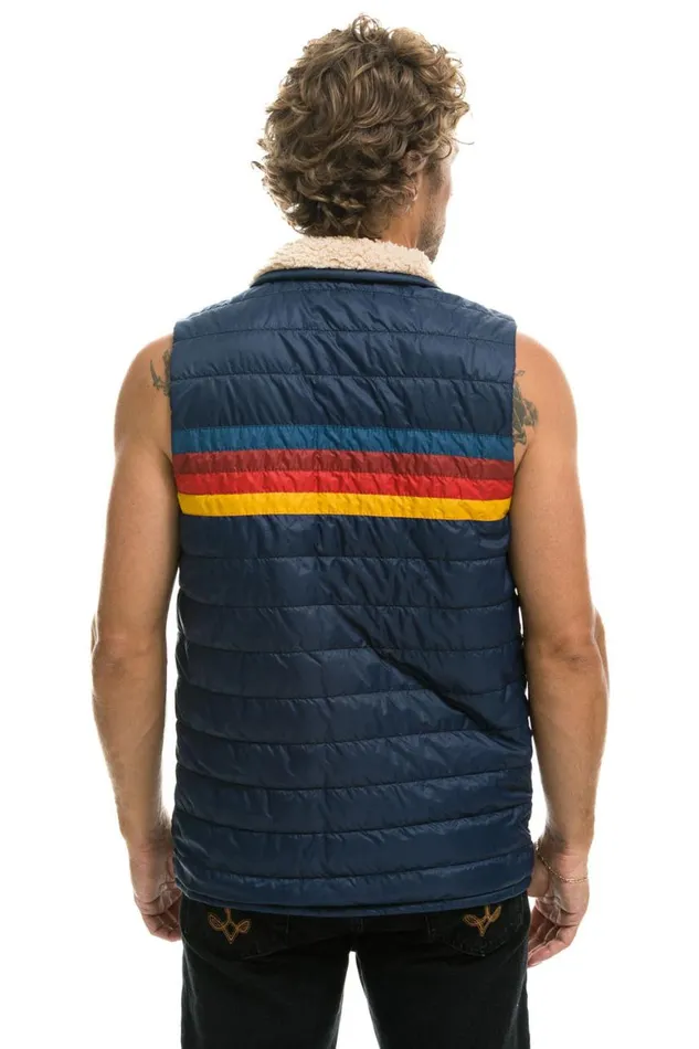 Men Vests Aviator Nation 4 Stripe Vest Sherpa 8211 Navy