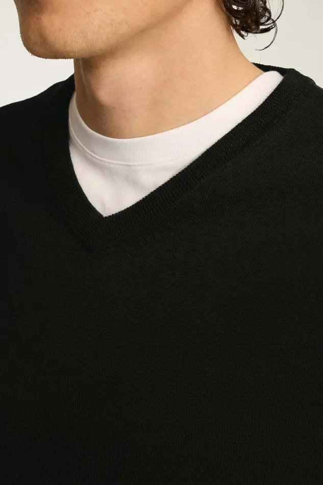 Men Washable Merino VNeck Sweater Jet Black Bonobos Crew and VNeck Sweaters