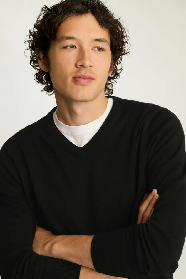 Men Washable Merino VNeck Sweater Jet Black Bonobos Crew and VNeck Sweaters